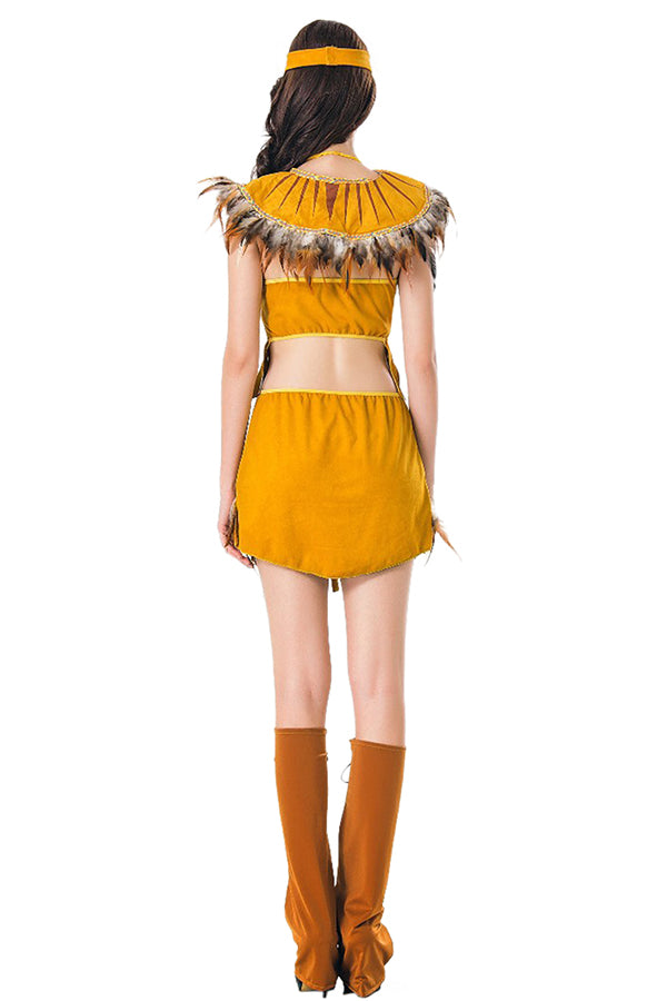 Sexy Pocahontas Indian Princess Halloween Costume Yellow Pink Queen Costumescenter